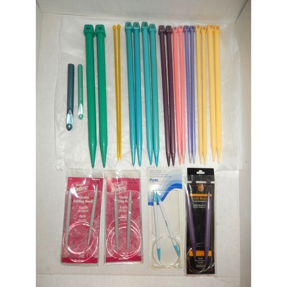 Vintage Lot Of 13 Pair Knitting Needles & 2 Crochet Needles Circular & Straight - Picture 1 of 3
